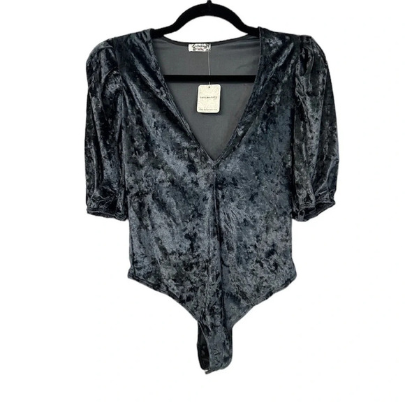 Intimately Free People Sunflower Seed Velvet Puff Sleeve Bodysuit Size XS NWT - Picture 1 of 9